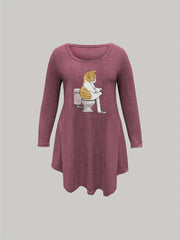  Cat Print Long Sleeve Sleep Dress
