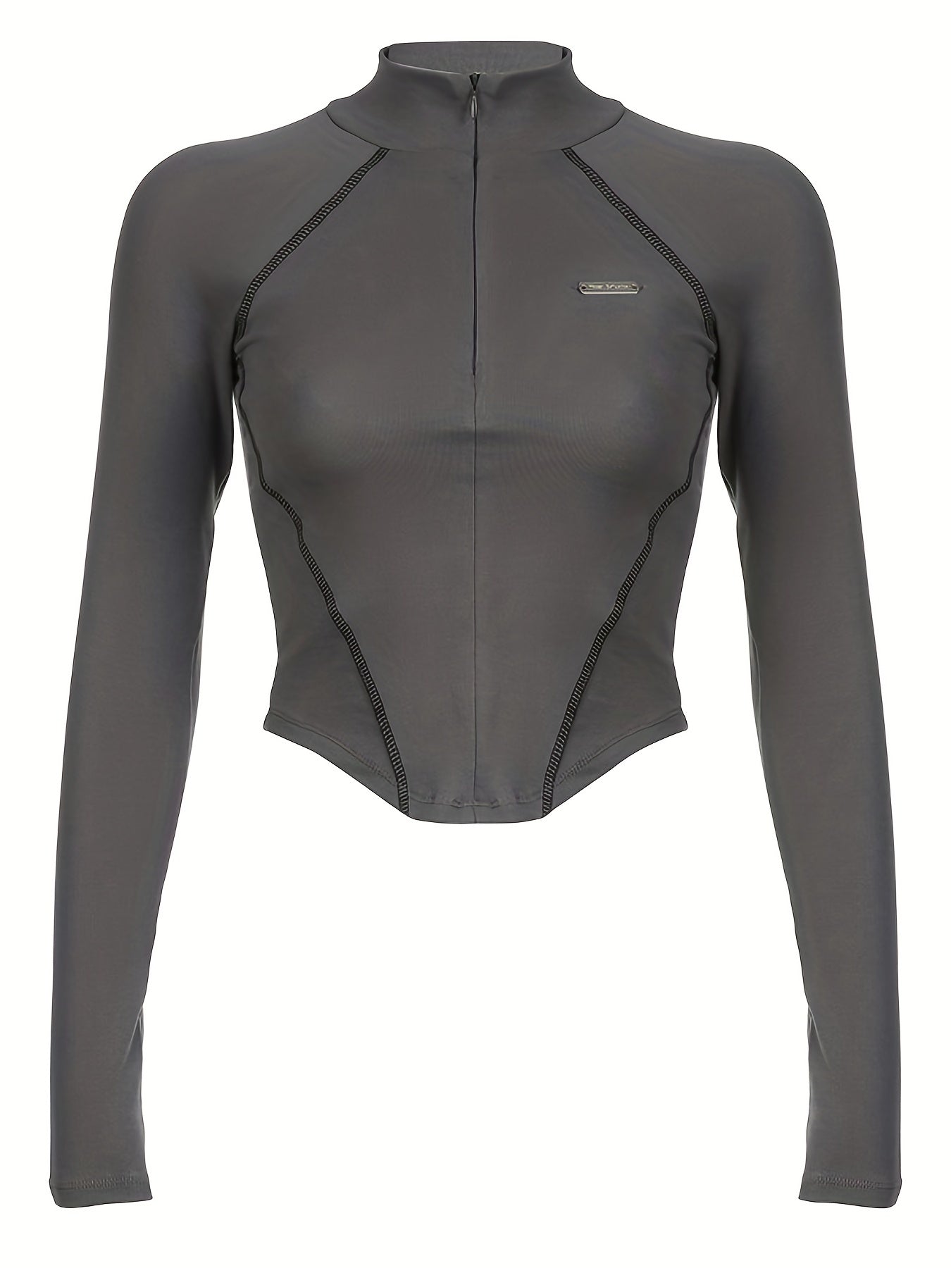 Solid Mock Neck Sports Long Sleeve Zipper Top