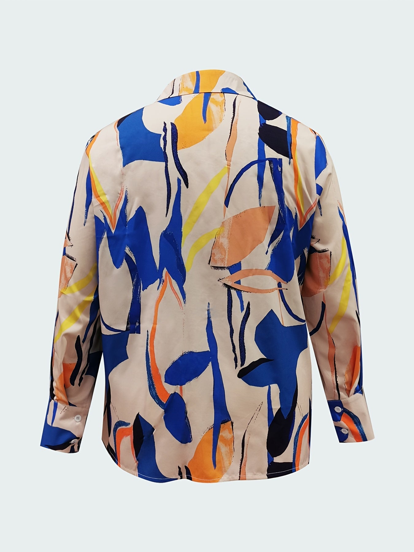  Abstract Print Long Sleeve Button Up Blouse