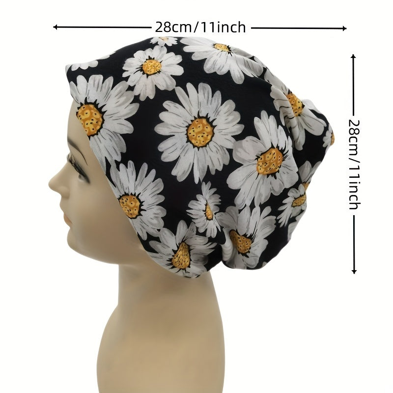 Vintage Daisy Flower Print Beanie Turban Cap Women Elastic Headband