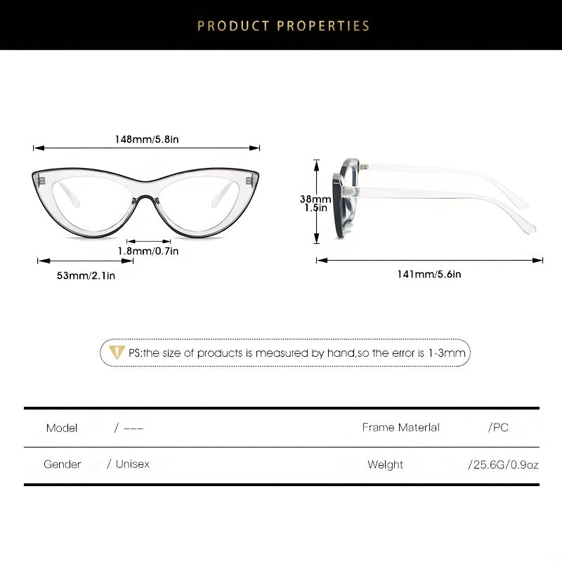 Y2K Jelly Cat Eye Glasses TR90 Clear Lens with PU Leather Case