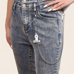 Punk Slogan Charm Pant Chain Metal Hip Hop Jeans Decoration Women