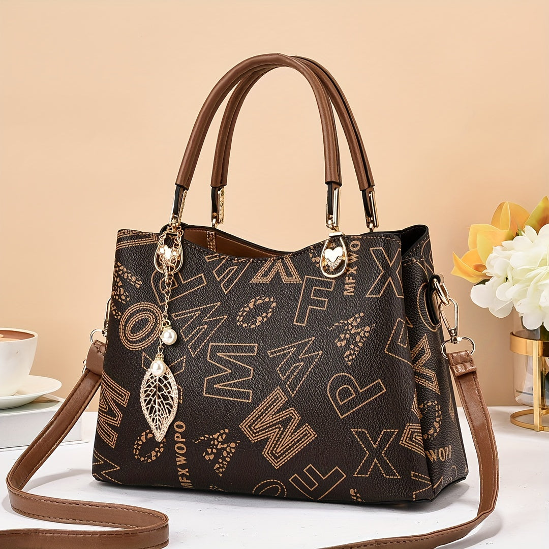 Vintage Pattern Handbag Classic Shoulder Work Bag Women's All Match Satchel Bag
