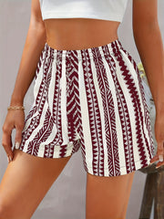 Tribal Stripe Print Shorts Elastic Waist Summer Women's Clothing