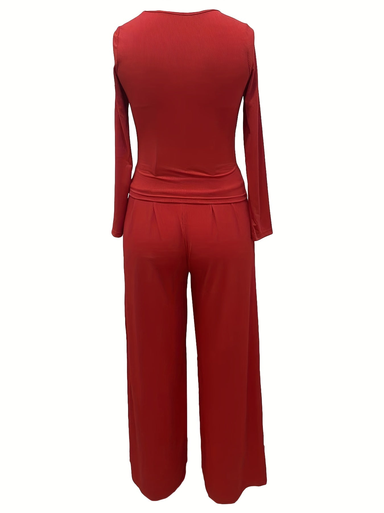 Lounge Solid 2pc Set Slim Long Sleeve T shirt & Wide Leg Pants