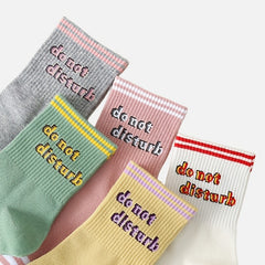5 Pairs Letter Print Striped Socks Crew Sports Stockings Women's Hosiery