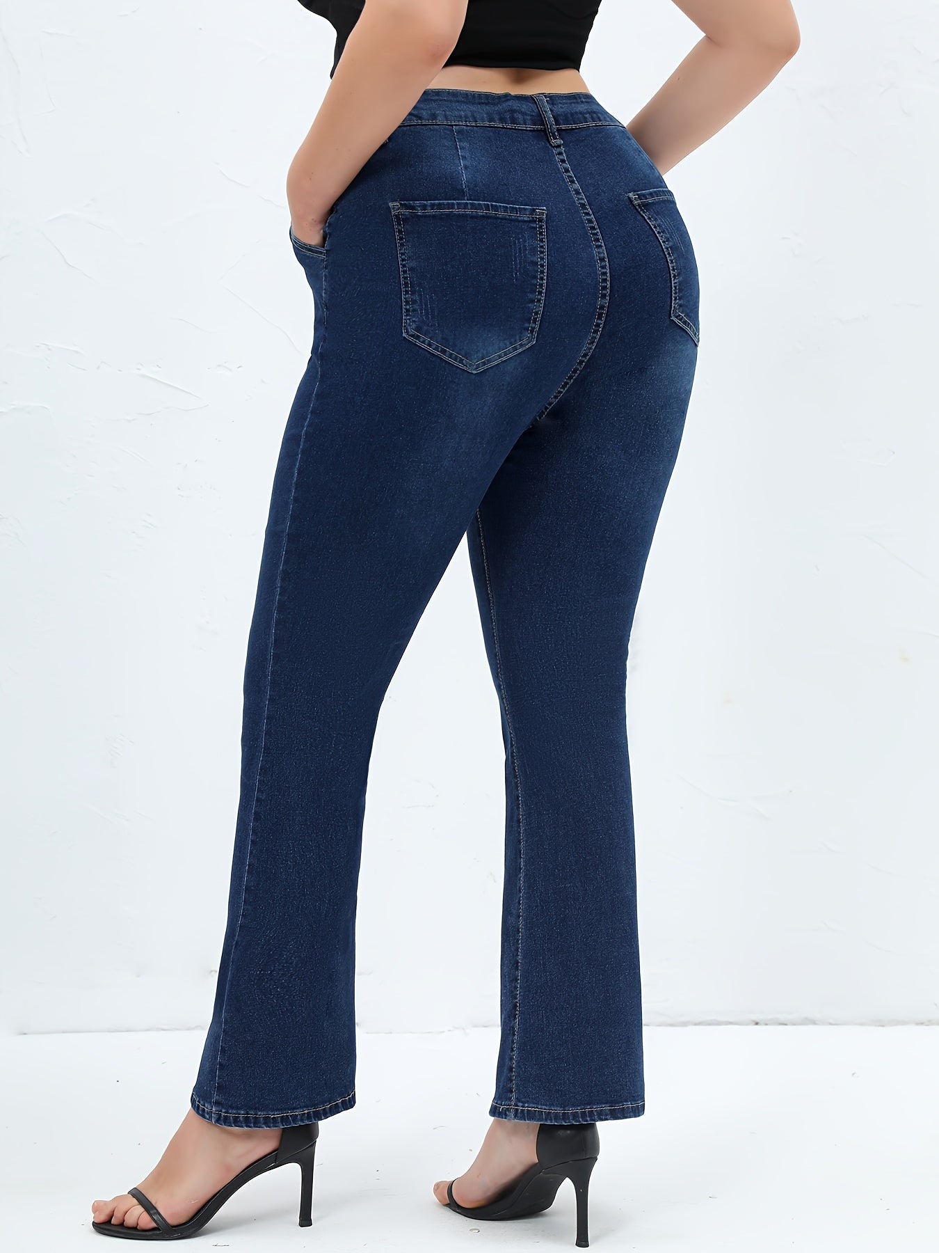  Solid Button Fly High Rise Flared Leg Jeans