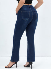  Solid Button Fly High Rise Flared Leg Jeans