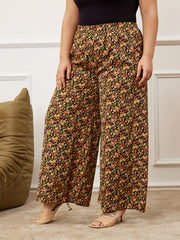Women's Plus Size Floral Print High Rise Wide Leg Pants