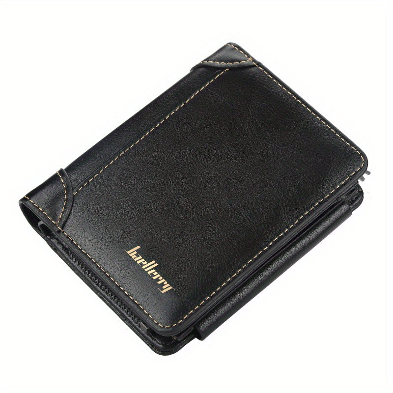 Vintage PU Leather Trifold Wallet Zipper Coin Pocket