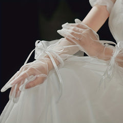 Bridal Lace Up Bow Gloves Short Transparent Gloves For Photography