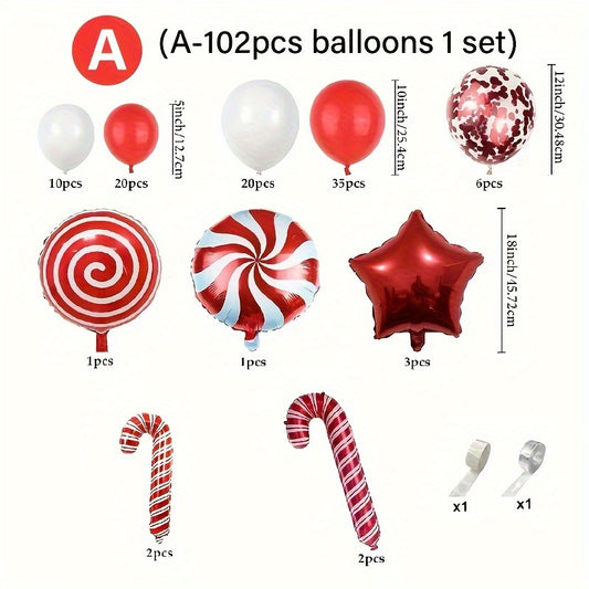 102pcs Christmas Wreath Arch Kit Balloon Red Balloon Candy Balloon