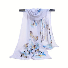 Butterfly Print Casual Scarf Solid Gauze Shawl Head Wrap