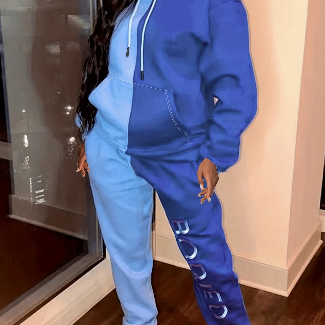 Women's Plus Colorblock Hoodie & Pants Two Piece Set