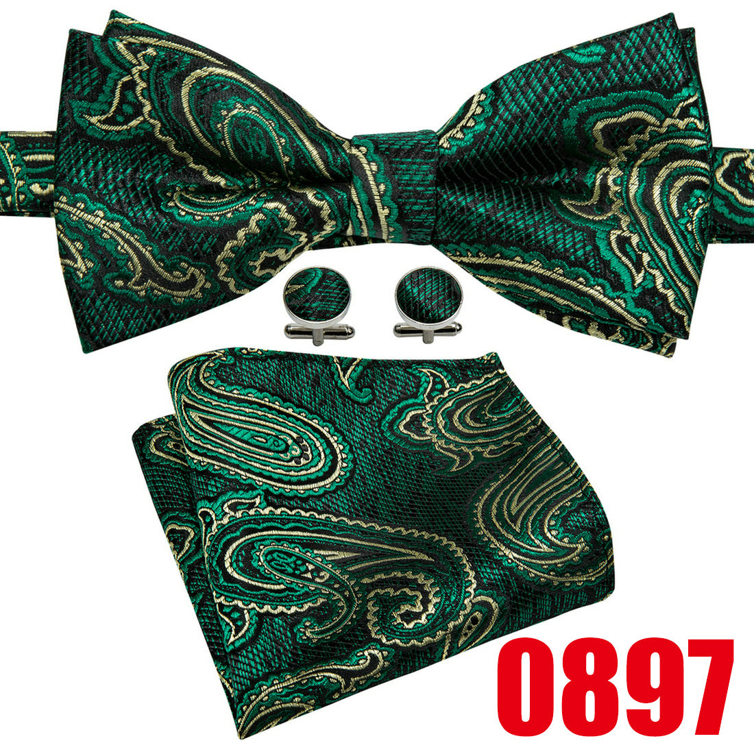 Barry Wang Men's Bow Tie Braided Satin Paisley Pre Tie Adjustable Bow Tie