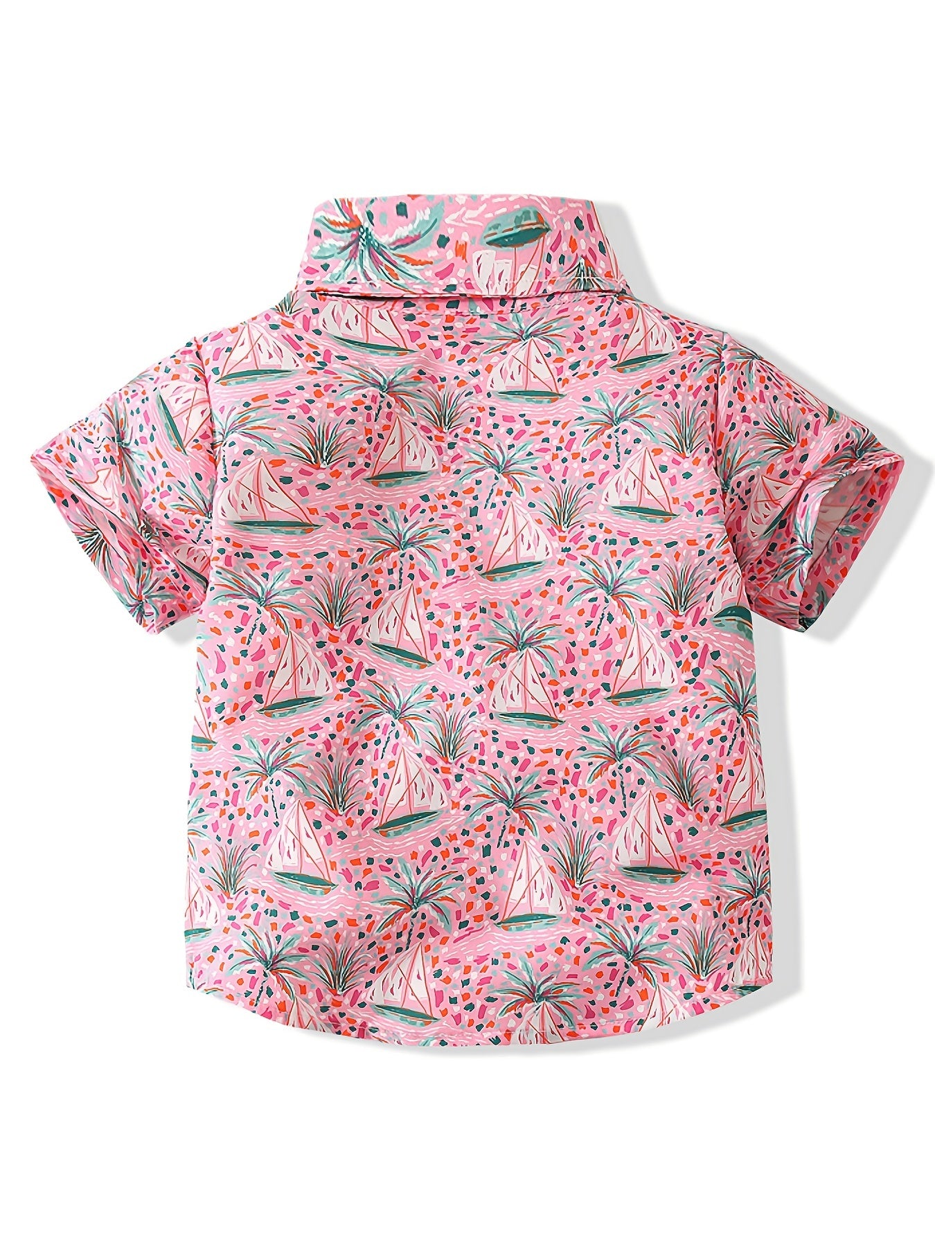 Boys Coconut Tree & Sail Boat Short Sleeves Shirt