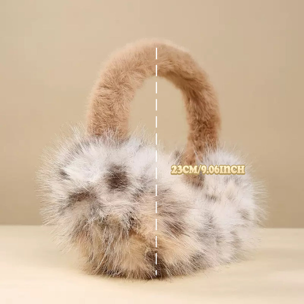 Women's Leopard Print Winter Ear Muffs Soft Plush Lining Adjustable Fit