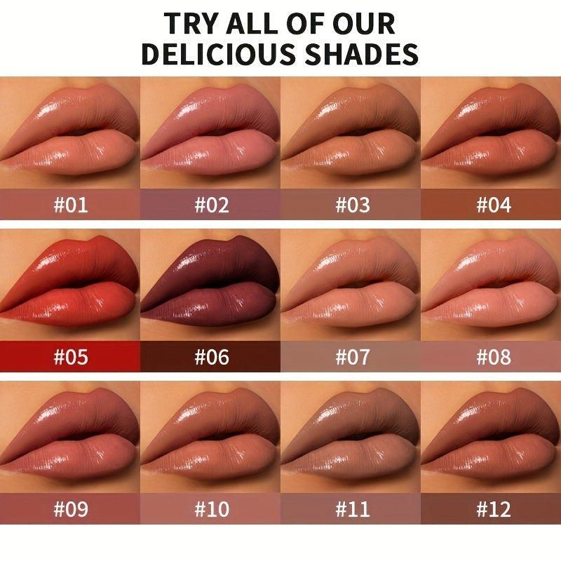 12 Colors Pearlescent Liquid Lipstick, Non Stick Cup, Waterproof Formula