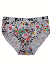 6 Pack Plus Size Boho Panties Set Women's Floral Print Bikini Underwear