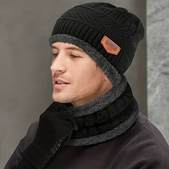 Winter Warm Beanie Hat Scarf Set Fleece Lined Cap Neck Cover