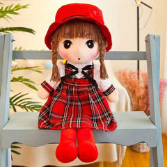 Sweetheart Princess Plush Toy with Red Hat & Plaid Dress