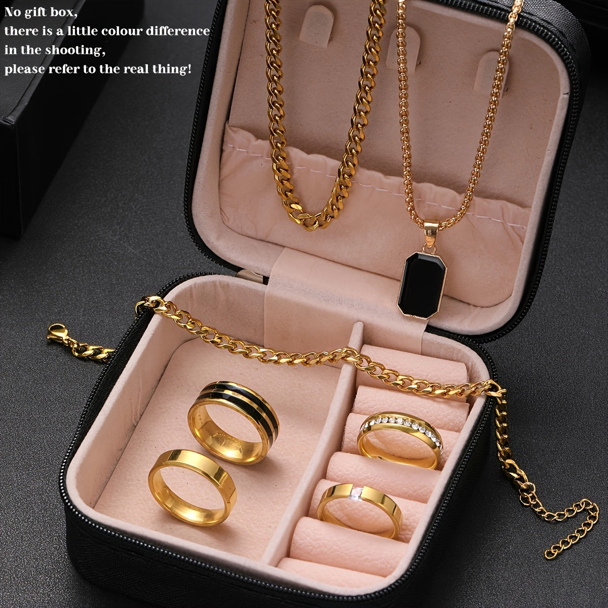 Men's 7-Piece Casual Style Jewelry Set with Synthetic Zirconia