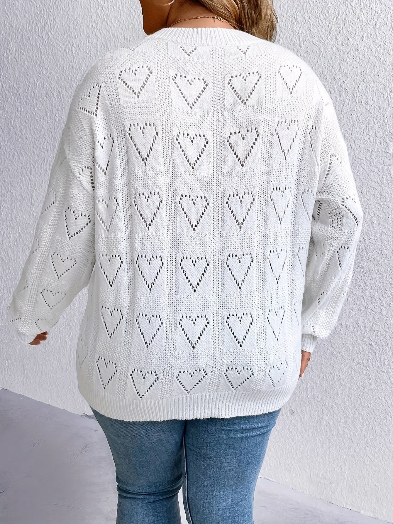  Heart Pattern V Neck Knitted Pullover Jumper
