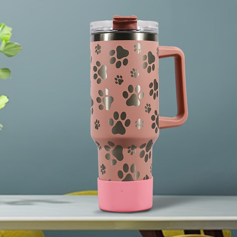 40 Oz Cat Claw Pattern Water Bottle Insulated Cup With Handle And Straw