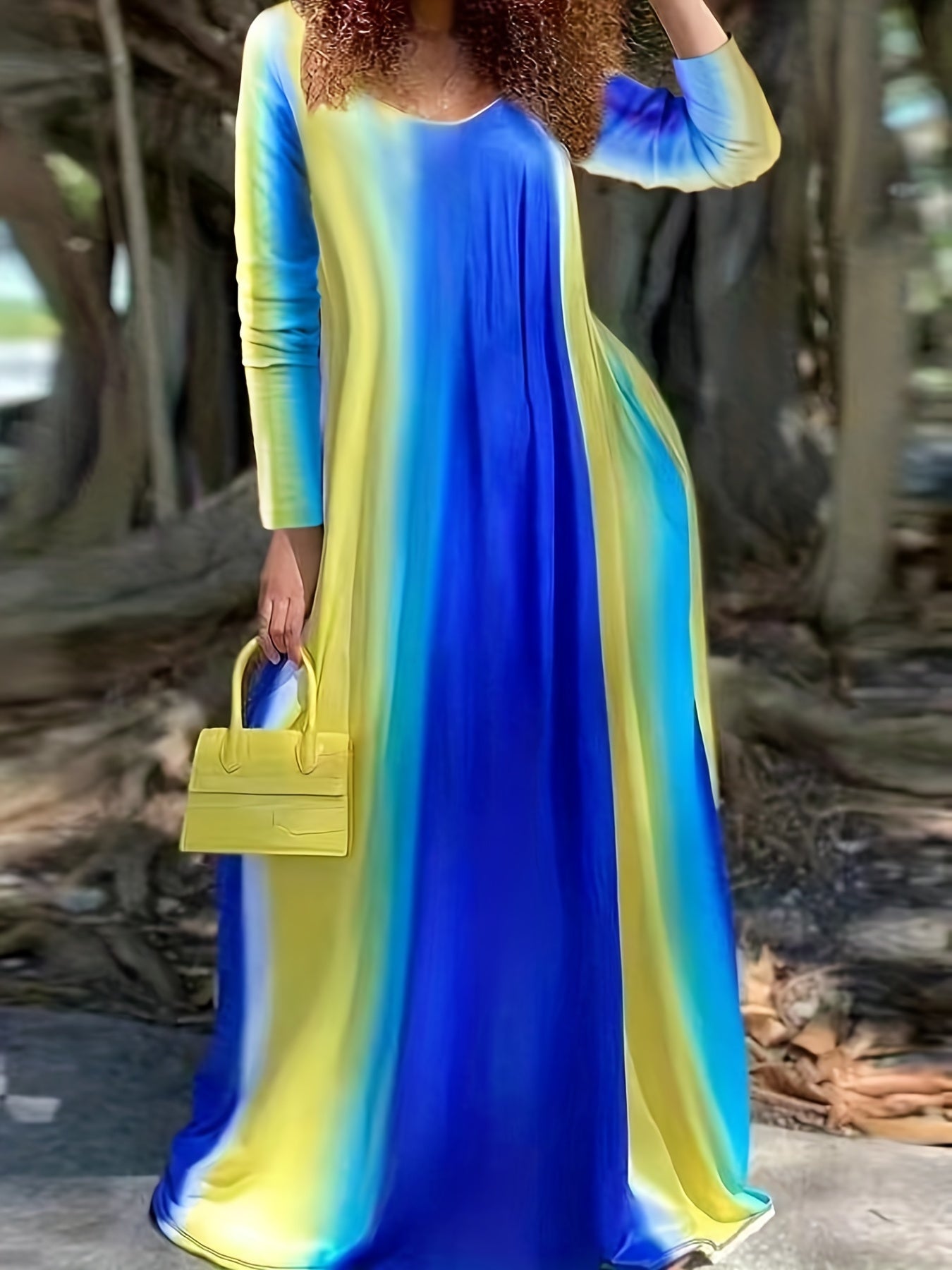  Ombre Long Sleeve Maxi Dress