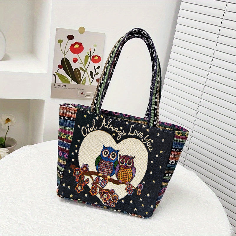 Stylish Ethnic Embroidery Tote Shoulder Bag with Zipper for Women