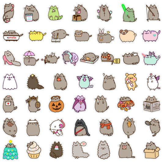 50PCS Kitten Stickers Phone Water Bottles Skateboard Decor Decals