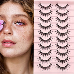 10 Pairs 3D Natural False Lashes Fluffy Soft Cross Manga Wispy Extension Makeup