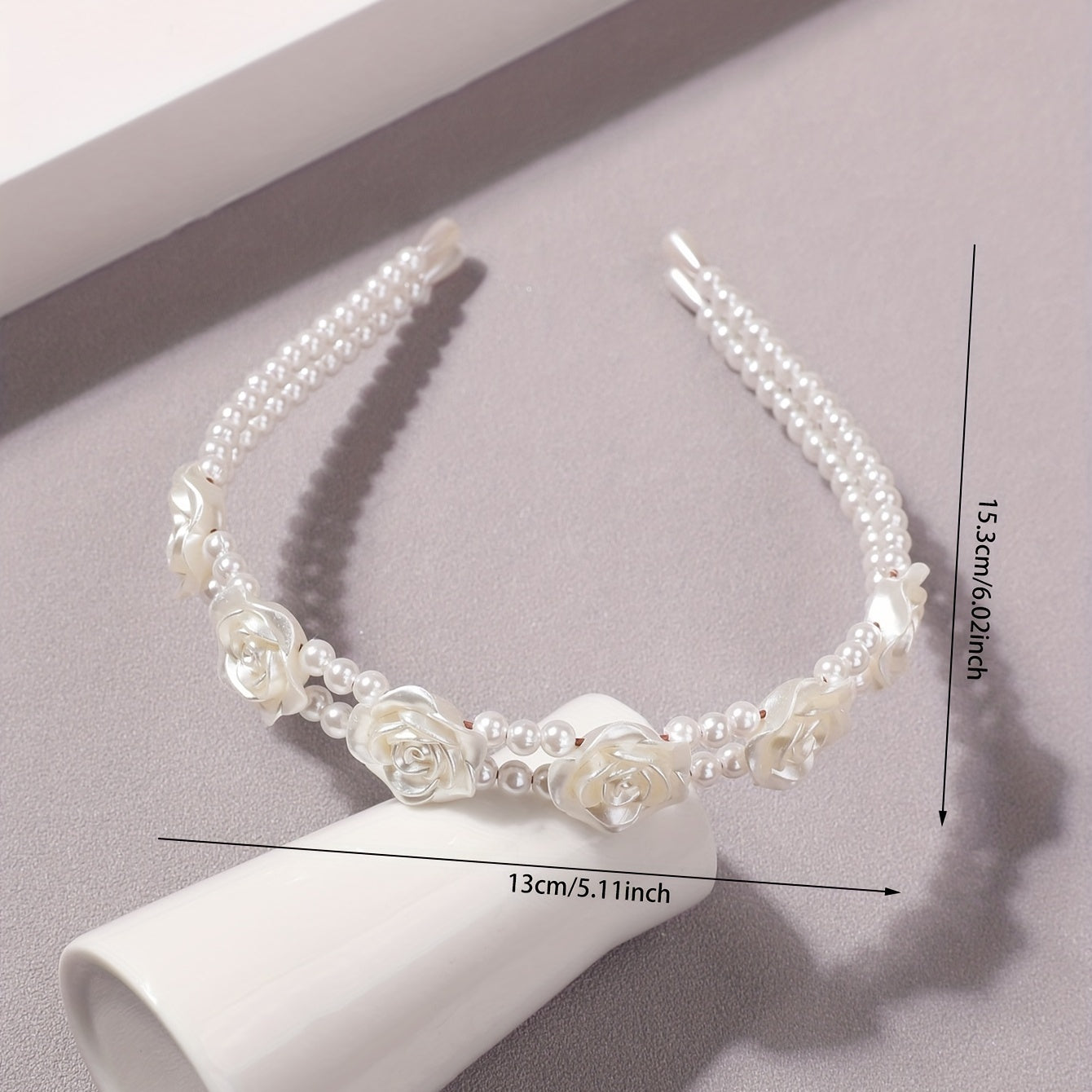 Flower Faux Pearl Headband 2-Layered Hair Band for Women Girls