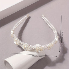 Flower Faux Pearl Headband 2-Layered Hair Band for Women Girls