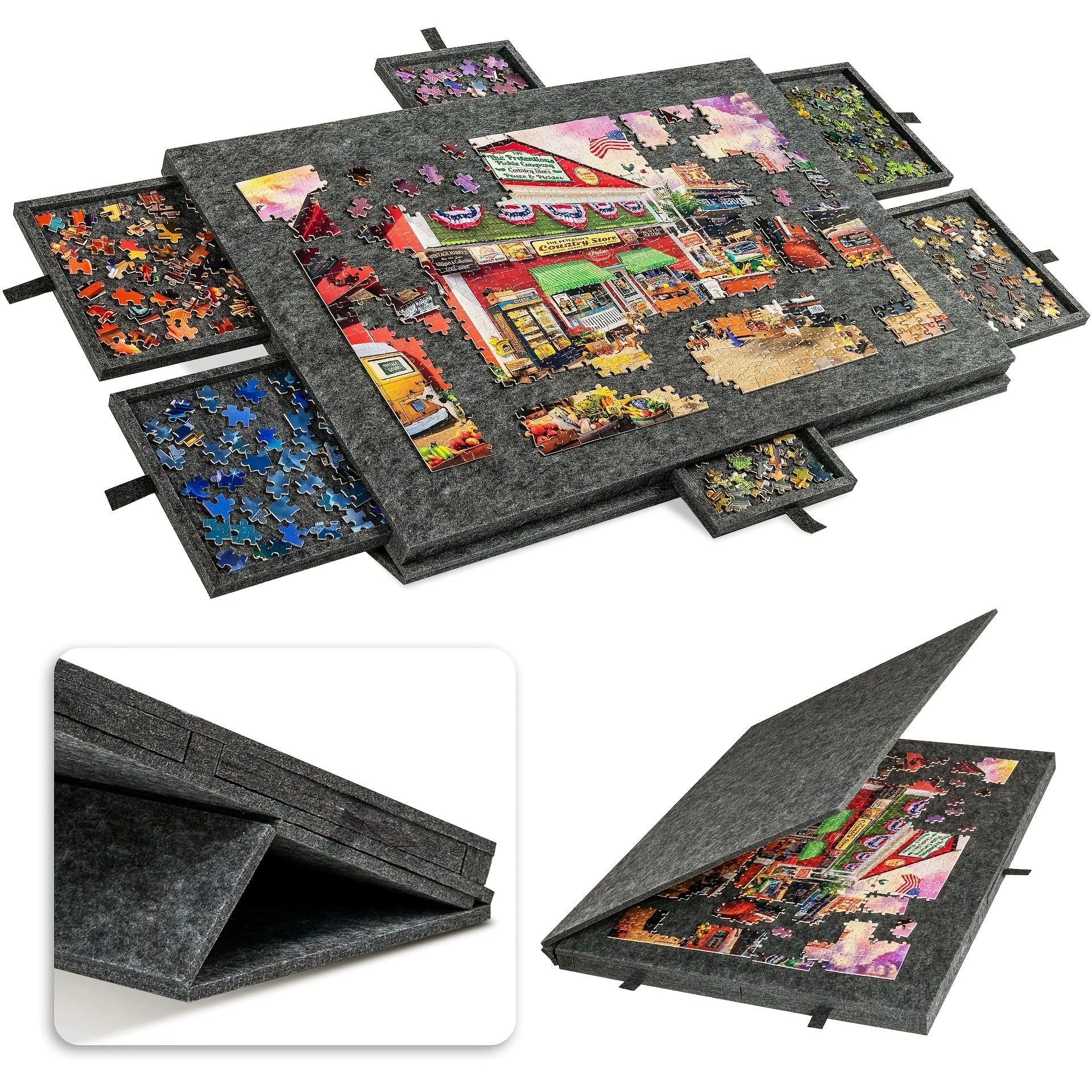 Portable Puzzle Table with Stand and 6 Drawers