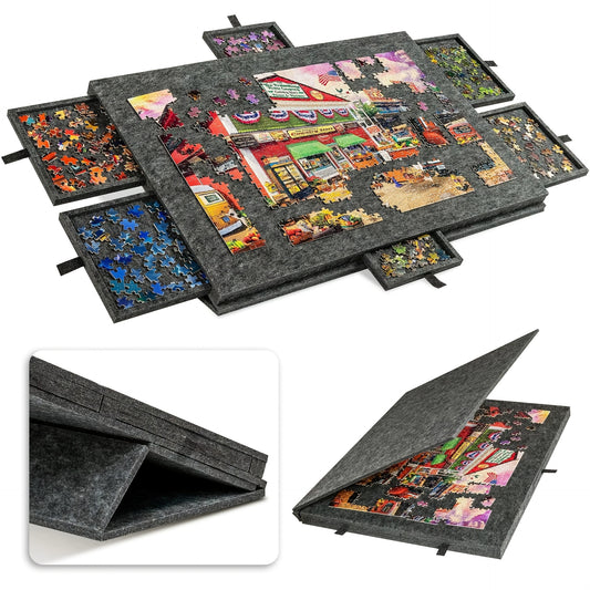 Portable Puzzle Table with Stand and 6 Drawers