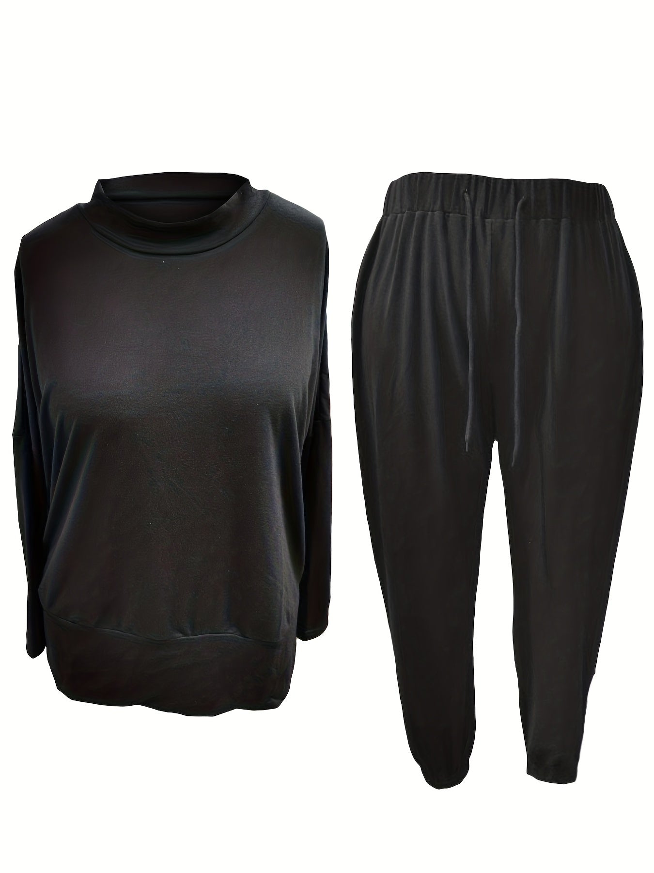  Solid Mock Neck Top & Drawstring Pants Set