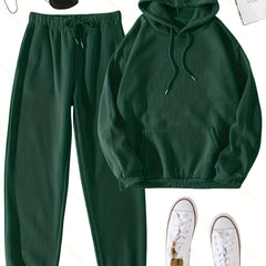  Hoodie & Joggers Set Solid Long Sleeve Drawstring