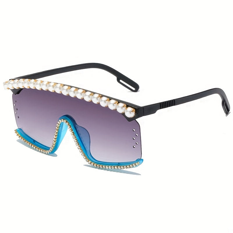 Y2K Faux Pearl Eyebrow Sunglasses Gradient Shield Glasses UV400