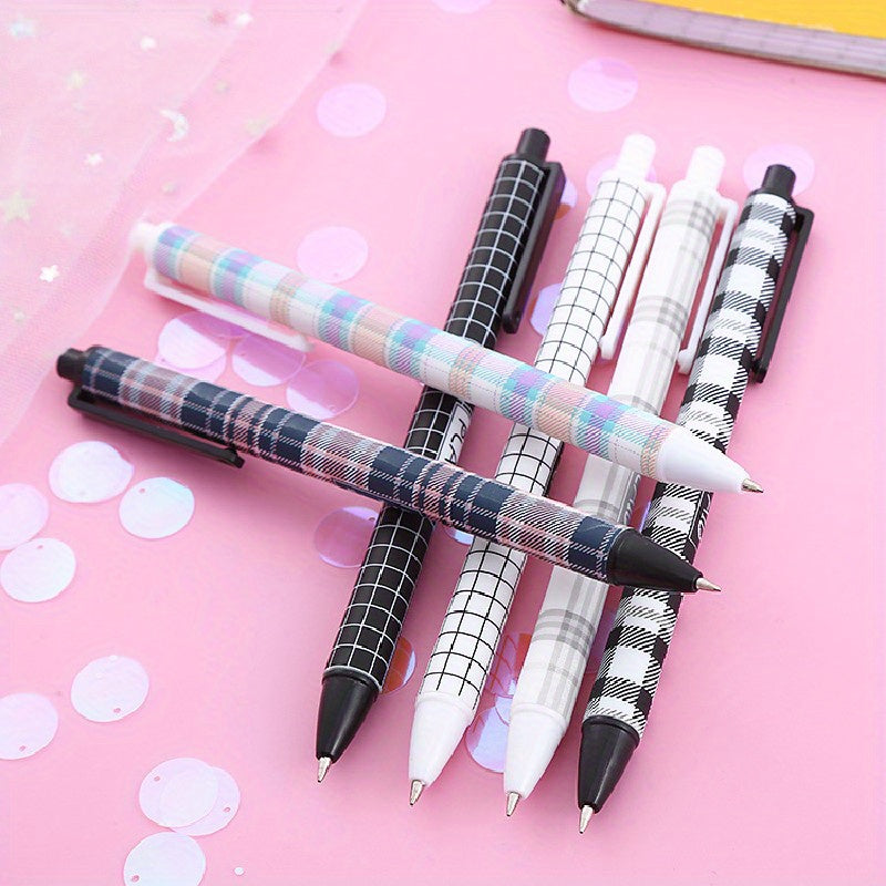 6pcs Plaid Pattern Press Pens 0.5mm Gel Pens for Students Office