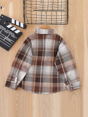 Boys Plaid Lapel Shirts Long Sleeve Button Down Tops Spring Fall Outwear