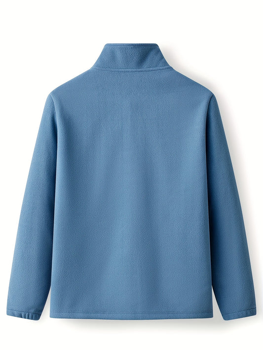 Men's Solid Fleece Jacket Zip Up Long Sleeve Top