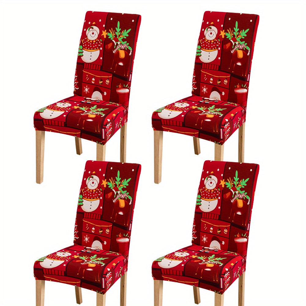 6pcs Fabric Christmas Chair Slipcovers Elastic Santa Elk Design