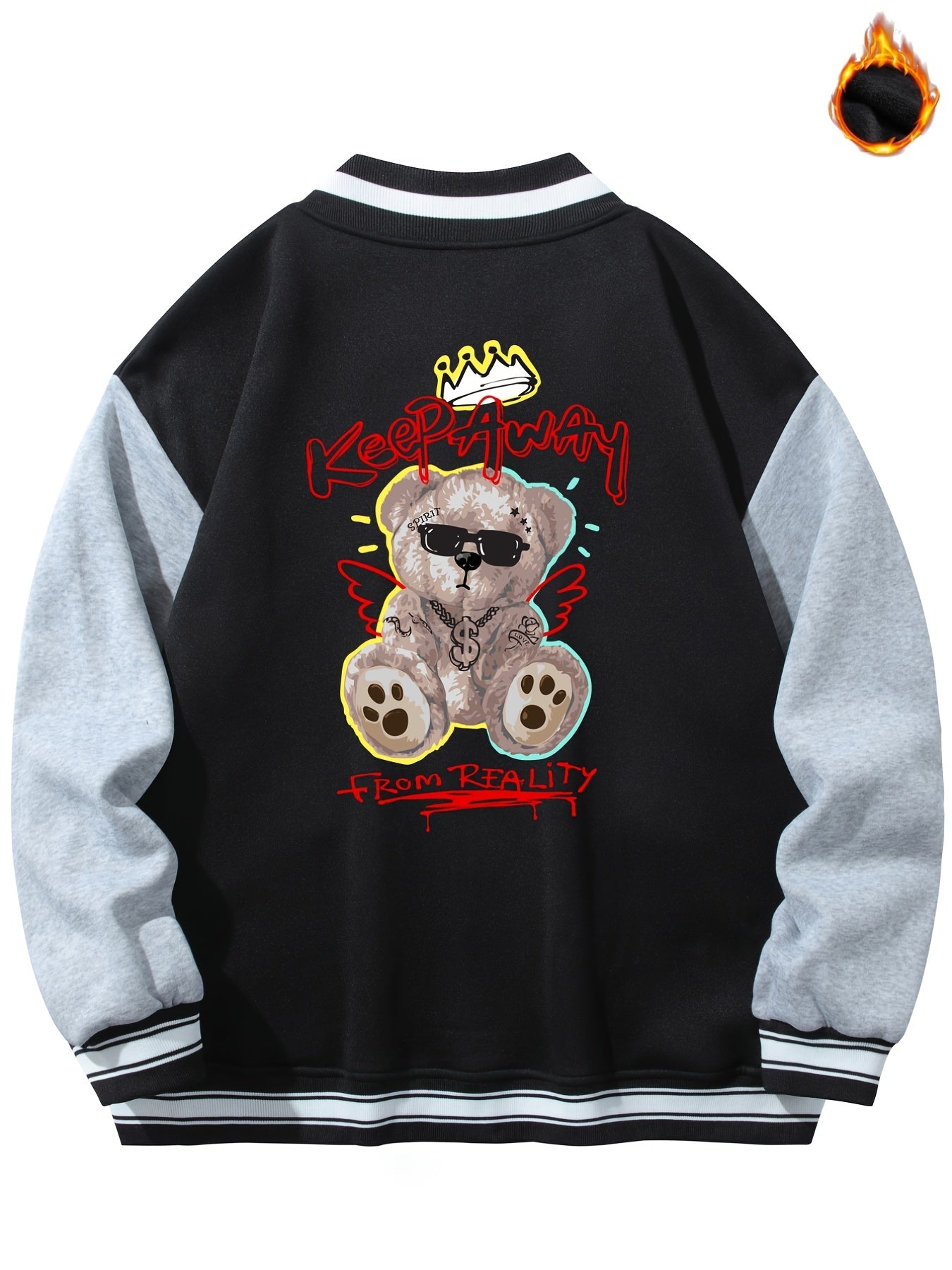 Men's Long Sleeves Pocket Baseball Collar Muppet Bear Print Jacket