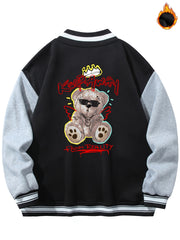 Men's Long Sleeves Pocket Baseball Collar Muppet Bear Print Jacket