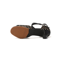 Women's Plaid Latin Dance Sandals with Medium Heels