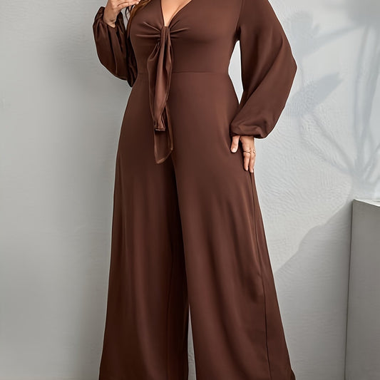  Solid Long Sleeve Wide Leg Jumpsuit