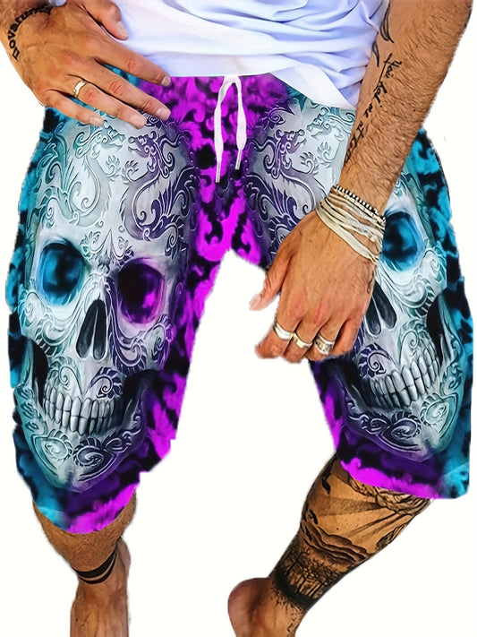 Men's 3D Skull Graphic Cotton Shorts Comfy Stretchy Short Pants