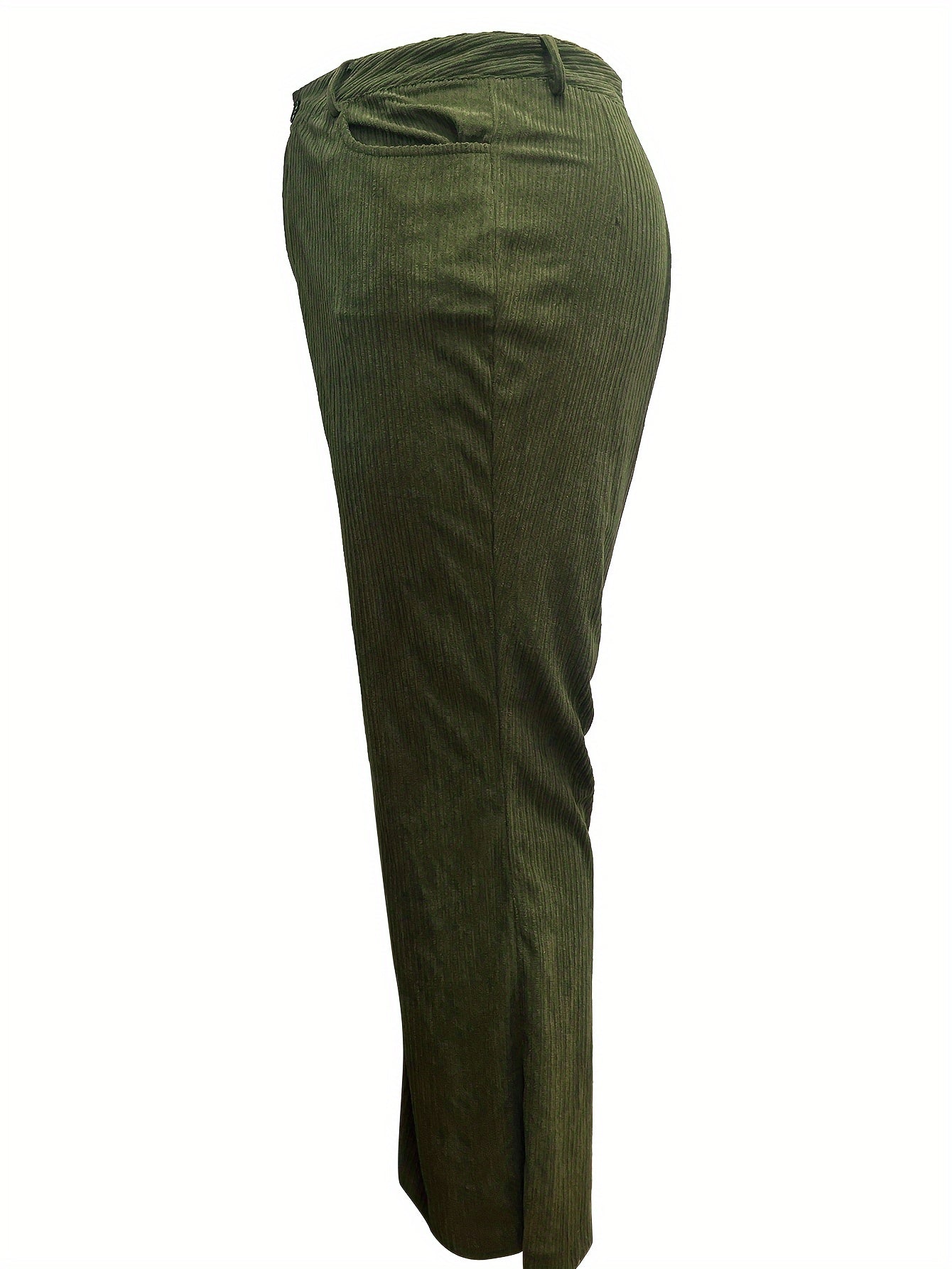  Solid Corduroy High Rise Straight Leg Trousers