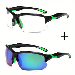 2pcs Men's Casual Goggles Transparent Lens Sports Sunglasses UV400